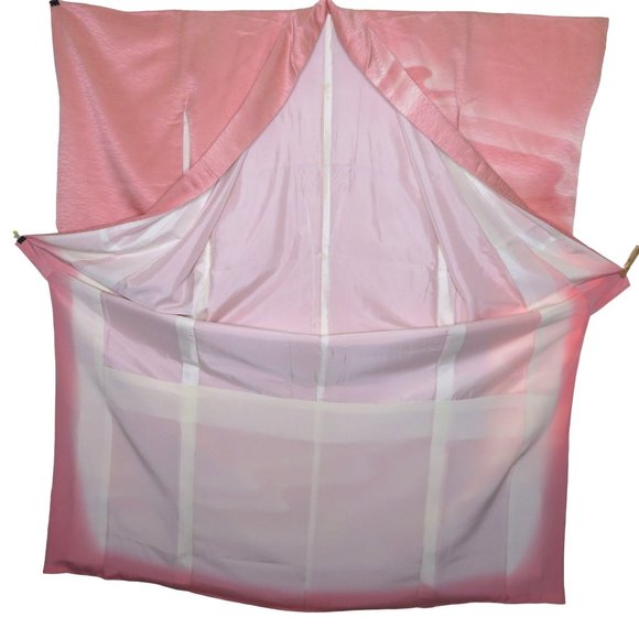 Japanese Kimono Silk Houmongi Vintage Pink Coral Peach Wave Water 63in Tsukesage - Picture 5 of 10